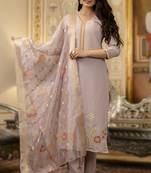 lavendar viscose embroidered kurta jacquard organza dupatta