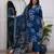Navy blue chanderi embroidered kurta bottom printed dupatta