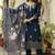 Navy blue viscose embroidered kurta printed organza dupatta