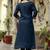 Navy blue viscose embroidered kurta printed organza dupatta
