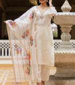 white viscose embroidered kurta jacquard organza dupatta