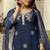 Navy blue viscose embroidered kurta printed organza dupatta