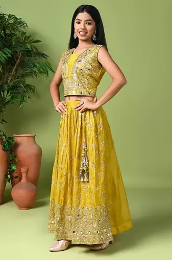 gold embroidered lehenga choli with dupatta