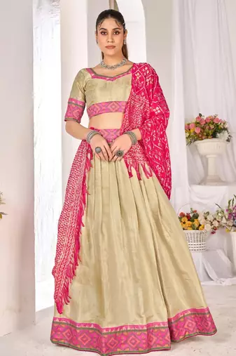beige weaving work silk lehenga set with choli and dupatta