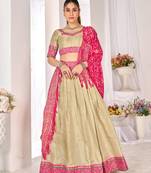 beige weaving work silk lehenga set with choli and dupatta