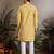 Yellow viscose silk real mirror with thread & sequins embroidered work festival marriage party wear straight mens kurta