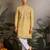 Yellow viscose silk real mirror with thread & sequins embroidered work festival marriage party wear straight mens kurta