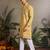 Yellow viscose silk real mirror with thread & sequins embroidered work festival marriage party wear straight mens kurta