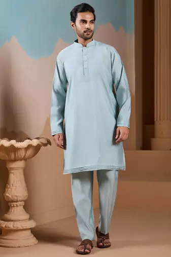 PISTA GREEN SILK PREMIUM THREAD & SEQUINS EMBROIDERED WORK FESTIVAL PARTY WEAR STRAIGHT KURTA WITH JACKE AND PANT