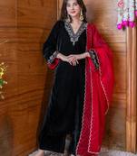 Black velvet heavy thread embroidery work kurta pant set