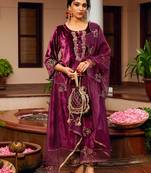 Wine velvet heavy thread embroidery work kurta pant set