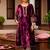 Wine velvet heavy thread embroidery work kurta pant set