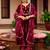 Maroon velvet heavy thread embroidery work kurta pant set