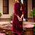 Maroon velvet heavy thread embroidery work kurta pant set