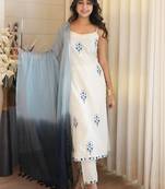 Off white cotton flex heavy thread embroidery work kurta pant set