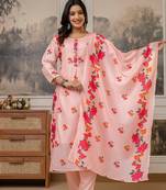 Peach cotton printed kurta pant set
