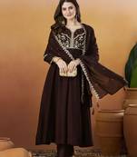 Coffee vichitra silk heavy thread embroidery work kurta pant set