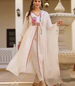 Off white silk heavy thread embroidery work kurta pant set