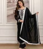 Black georgette heavy thread embroidery work kurta pant set