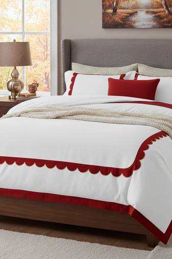  400 thread Hotel stich Luxurious Border frame scalloped duvet cover