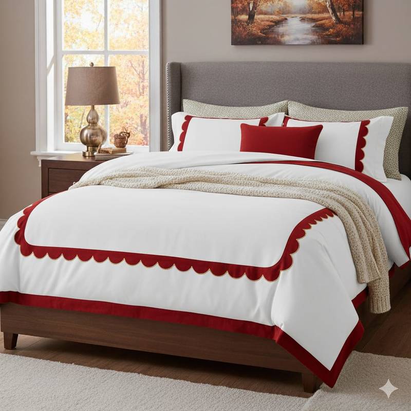  400 thread Hotel stich Luxurious Border frame scalloped duvet cover