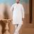 White silk premium thread & sequins embroidered work wedding festival party wear straight kurta with jacke and pant