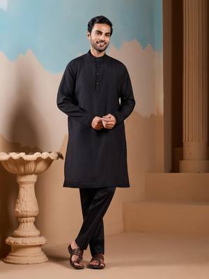 BLACK SILK PREMIUM THREAD & SEQUINS EMBROIDERED WORK WEDDING FESTIVAL PARTY WEAR STRAIGHT KURTA WITH JACKE AND PANT 8