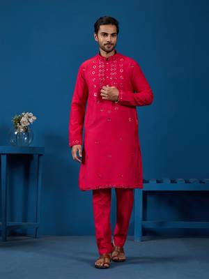 RANI VISCOSE SILK REAL MIRROR WITH THREAD EMBROIDERED WORK FESTIVAL MARRIAGE PARTY WEAR STRAIGHT MENS KURTA WITH PANT 8