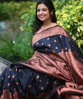 Black color ART SILK blend sarees with blouse 1