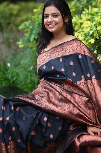 Black color ART SILK blend sarees with blouse