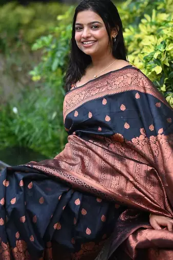 Black color ART SILK blend sarees with blouse