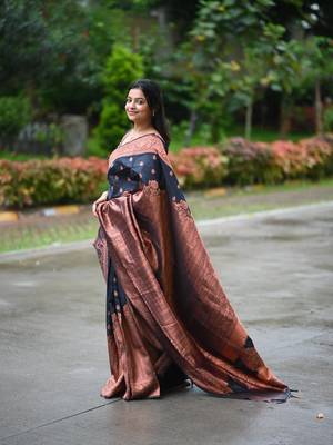 Black color ART SILK blend sarees with blouse 2