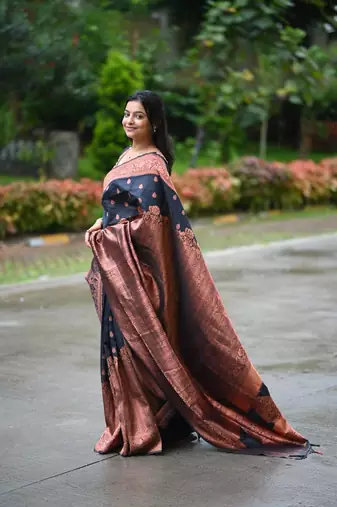 Black color ART SILK blend sarees with blouse