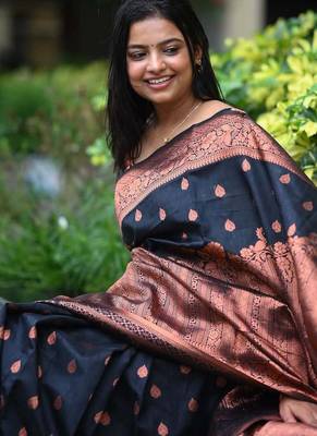 Black color ART SILK blend sarees with blouse 3