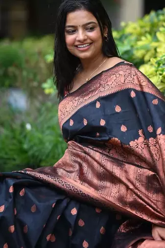 Black color ART SILK blend sarees with blouse