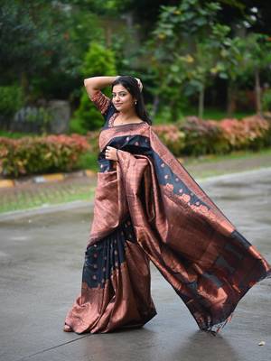 Black color ART SILK blend sarees with blouse 4