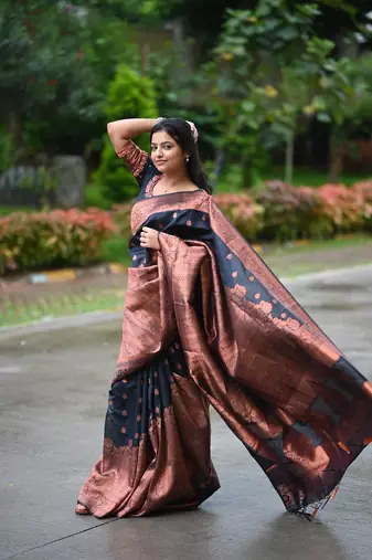 Black color ART SILK blend sarees with blouse