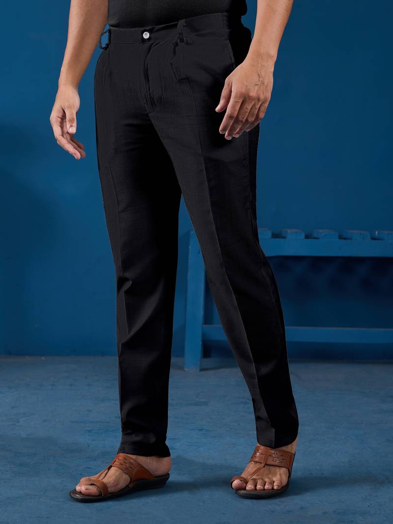 Black viscose silk real mirror with thread embroidered work festival marriage party wear straight mens kurta with pant