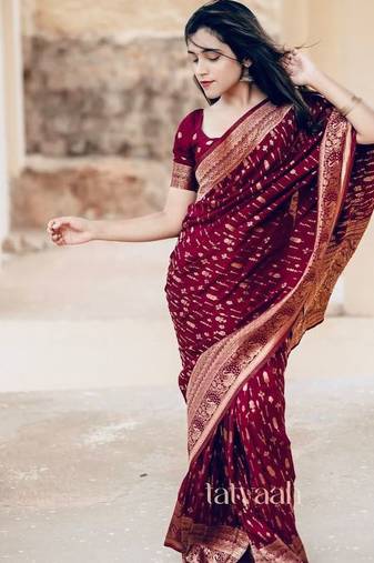 Maroon color ART SILK blend sarees with blouse