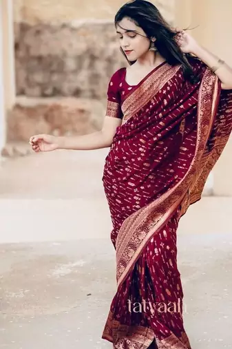 Maroon color ART SILK blend sarees with blouse