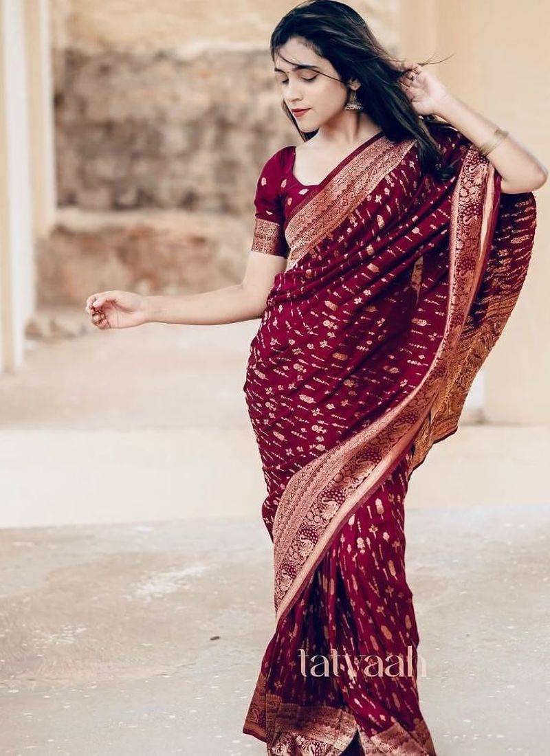 Maroon color ART SILK blend sarees with blouse