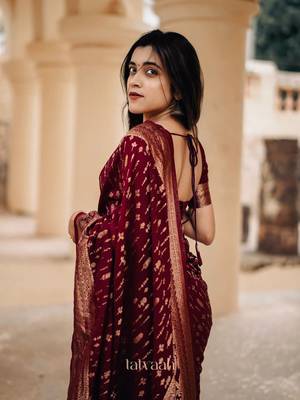 Maroon color ART SILK blend sarees with blouse 3