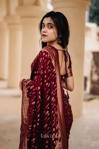 Maroon color ART SILK blend sarees with blouse