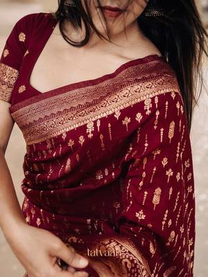 Maroon color ART SILK blend sarees with blouse 4