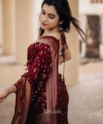 Maroon color ART SILK blend sarees with blouse 5