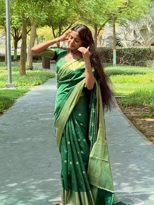 Green color ART SILK blend sarees with blouse 1
