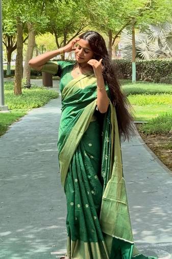 Green color ART SILK blend sarees with blouse