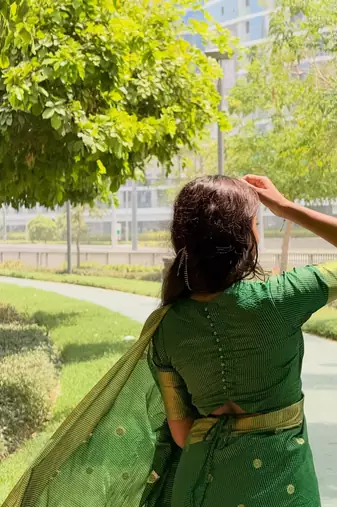 Green color ART SILK blend sarees with blouse