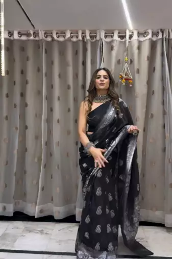 Black color ART SILK blend sarees with blouse