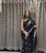 Black color ART SILK blend sarees with blouse